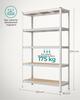 SONGMICS 5-Tier Shelving Unit, Steel Shelving Unit for Storage, Tool-Free Assembly, for Garage, Shed, Load Capacity 875 kg, 60 x 120 x 200 cm, Silver