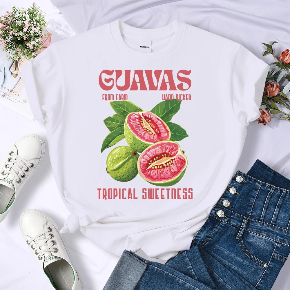 

Fresh Guava Fruits Printing Womens Tee Short Sleeve Shirts Casual TShirt ONeck Streetwear Hip Hop graphic Top Women Clothes S