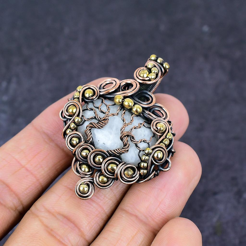 Natural Moonstone Gemstone Handmade Copper Wire Wrap Jewelry Pendant 2.05" A1a13
