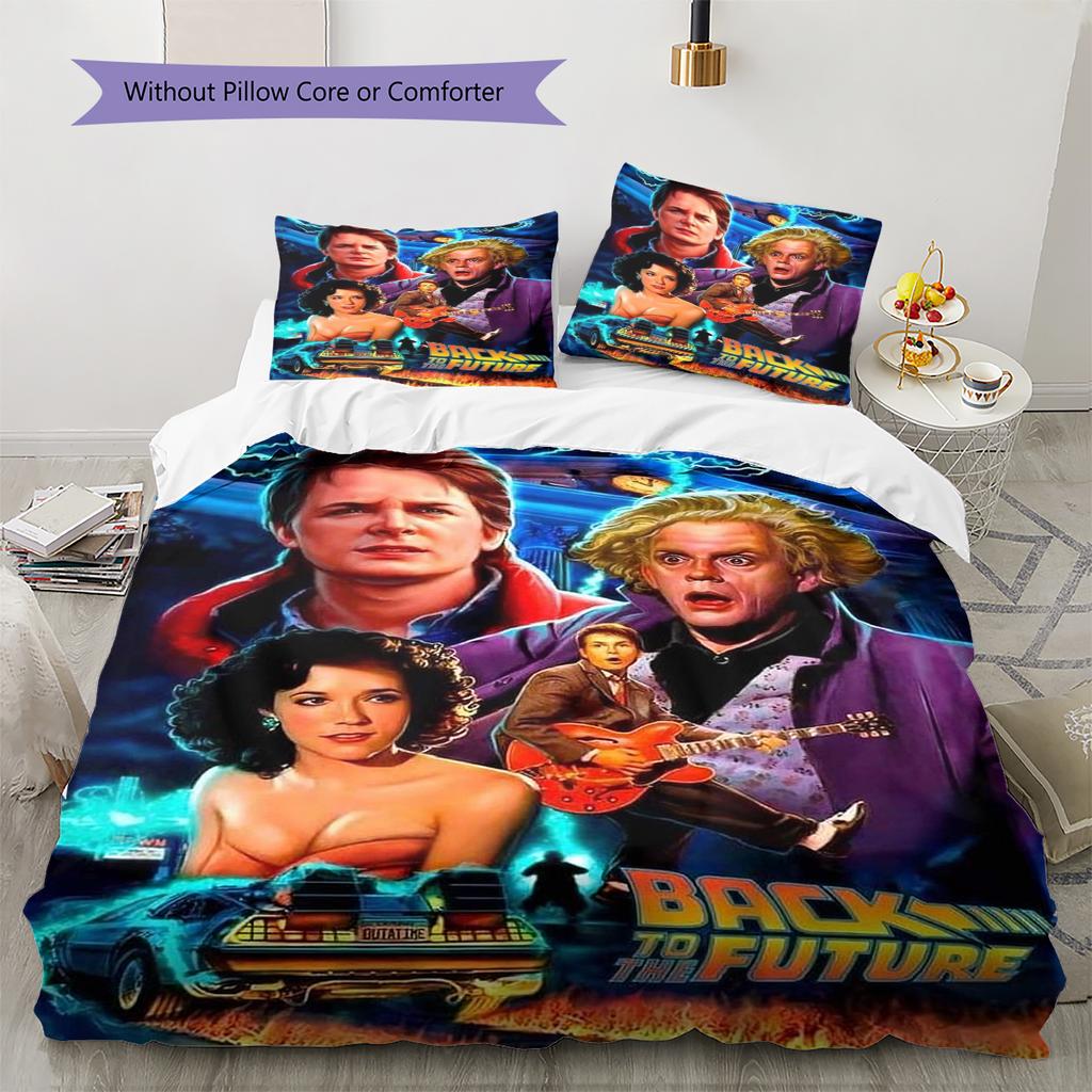 Back to Future Pattern Bedding Quilt Set Quilt Cover Pillowcase Home Decoration Gift (1 * duvet cover + 2 * pillowcase, without core)