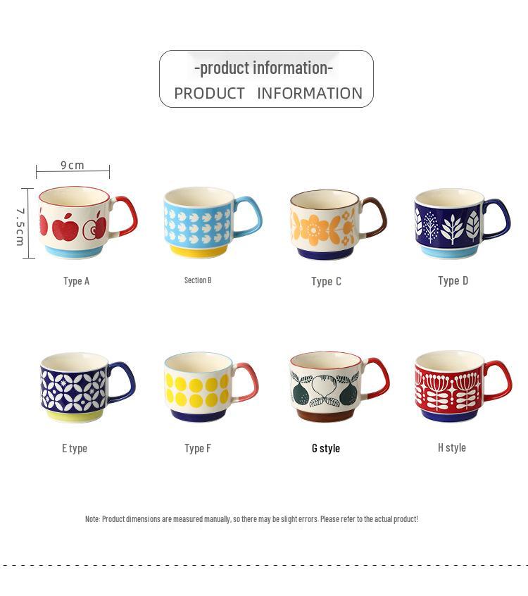 Japanese Retro INS Ceramic Drip Coffee Mug with Print - Stackable Creative Couple Breakfast Cup