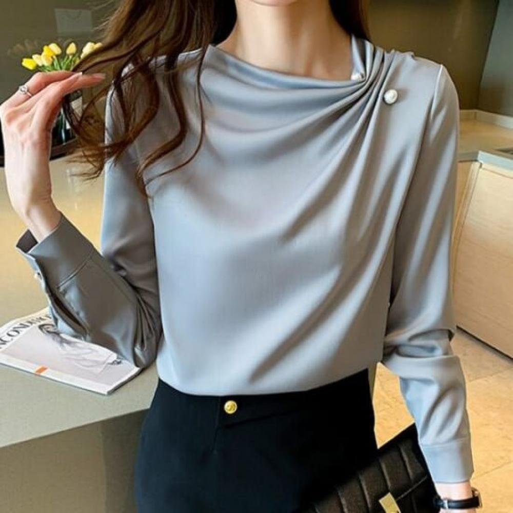 Navava Elegant Pearl Shirring Point Long Sleeve Blouse Nb3049