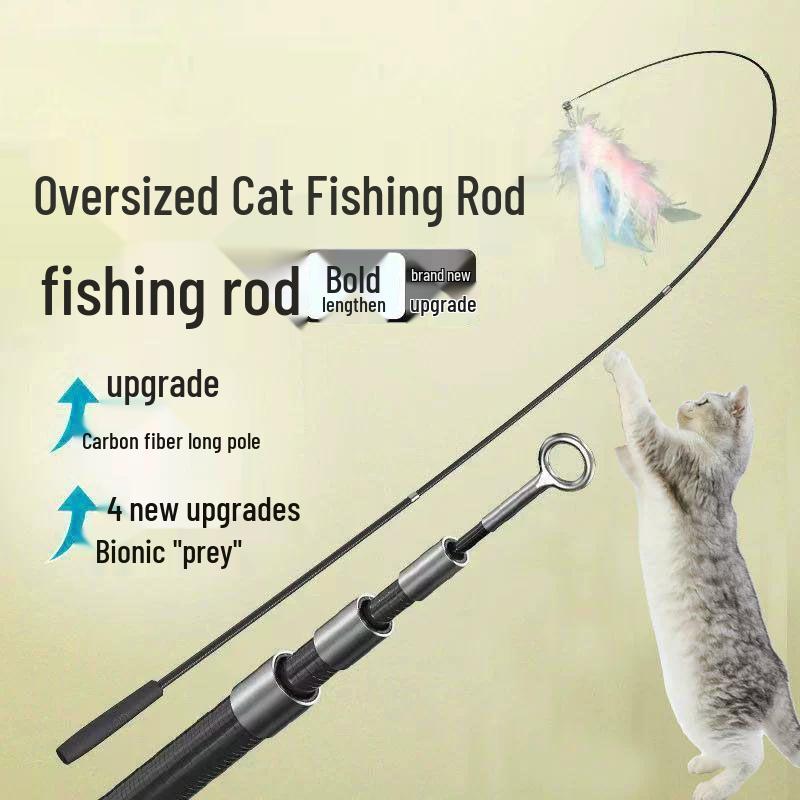 Retractable Cat Teaser Wand with Feather Head, 1.8m Long, Bite-Resistant Kitten Toy