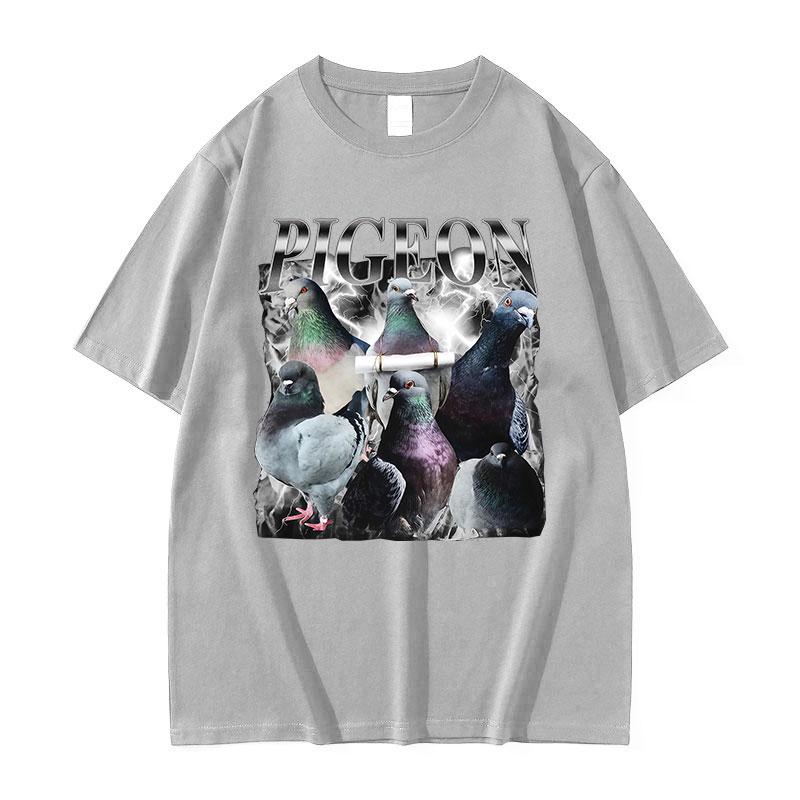 Taube Lustige Grafik T-Shirts Unisex Damen Ästhetisches Vintage Kurzarm-T-Shirt Lässig 100% Baumwolle Übergroßes T-Shirt Streetwear