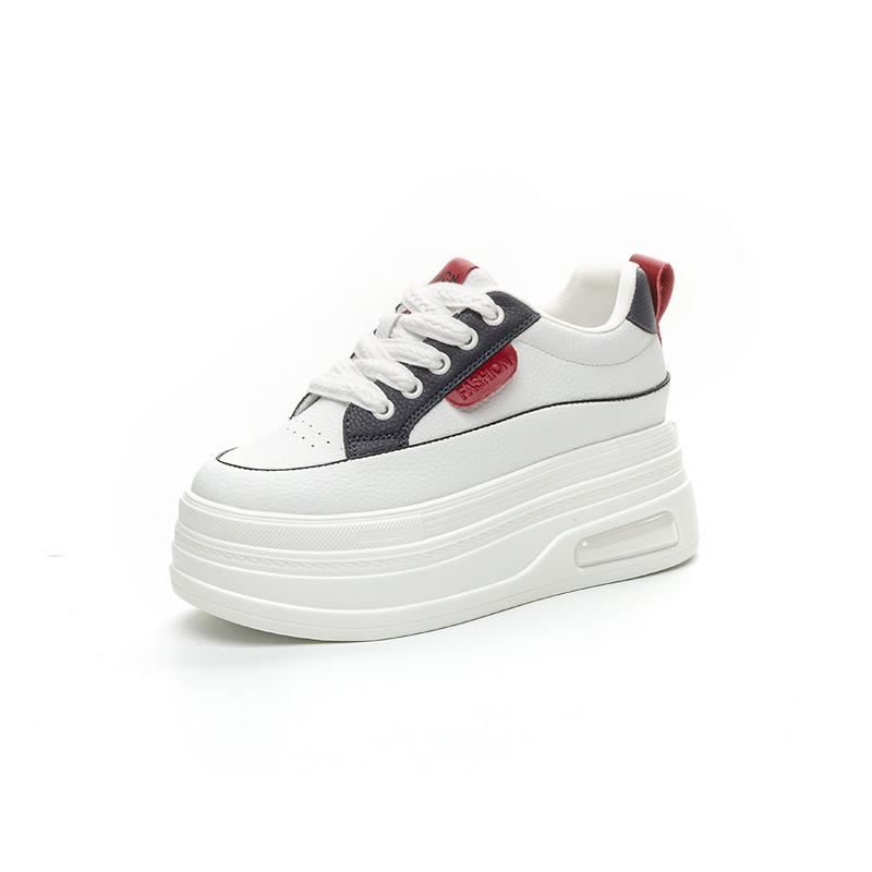 Leather platform white shoes women's autumn new small 8 inner height increase small size sports and leisure shoes