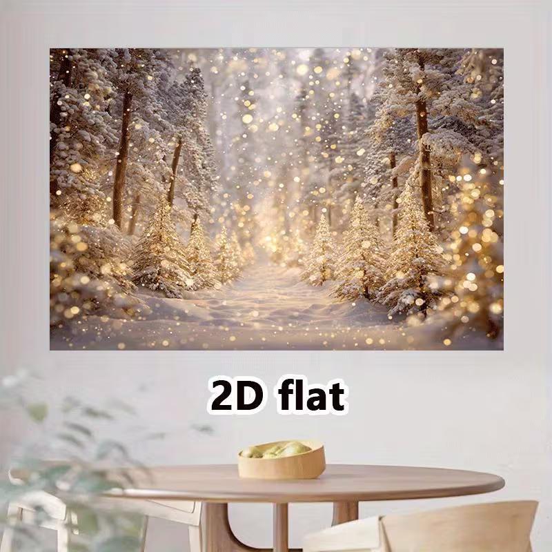 2D Cozy Winter Forest Wall Hanging, 2D Flat Print Snowy Pine Tree Tapestry for Living Room