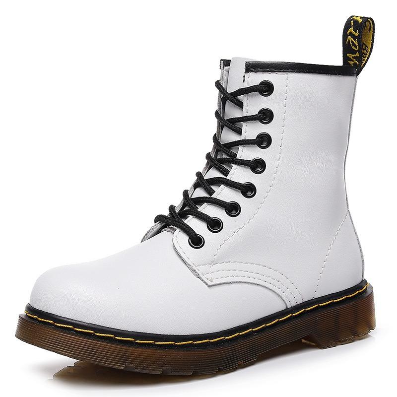 White Martin boots women's couple short boots men's and women's leather boots round head trend motorcycle shoes