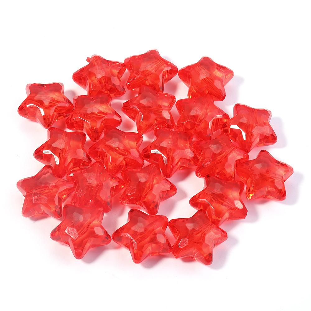 

30Pcs Color Five-pointed Star Acrylic Beads Transparent Cute Faceted Loose Beads DIY Bracelet Earrings Jewelry Making Findings 18X20mm красный