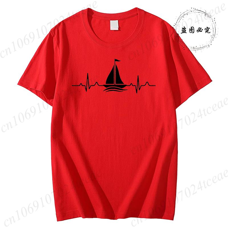 Unisex Unisex TShirt Sailing Heartbeat Print T Shirt Boating Graphic Harajuku Streewear Clothes Causal Female Y2K Tops Tee Clothing