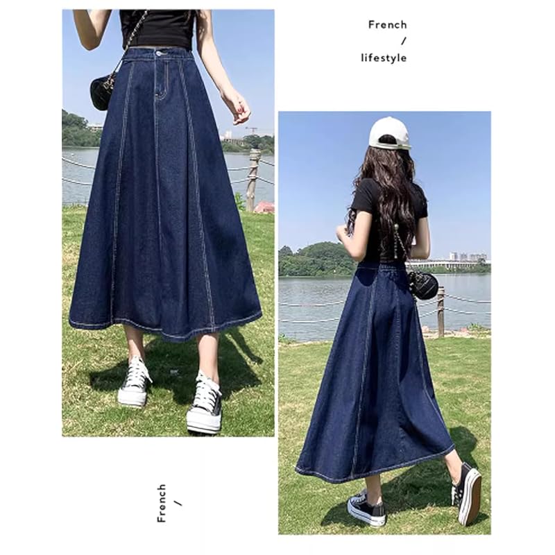 [SpringSwalloow] [Spring Swallow] ladies high waist a line casual flare denim long medium length Calf length skirt flared skirt Reggies spring winter