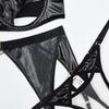 Hollow Out Backless Transparent  Lingerie Garter Belt Four Piece Set Underwear