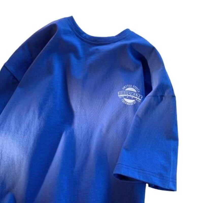 Men'S Trendy Letter Round Neck Printed Short Sleeved T-Shirt For Summer Ins Loose Casual Top