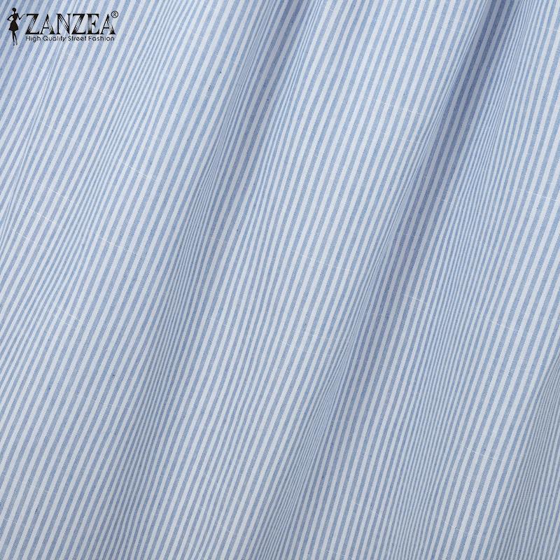 ZANZEA Women Short Sleeve Blouse and Skirts Summer Stripe Two Piece Suit Sets