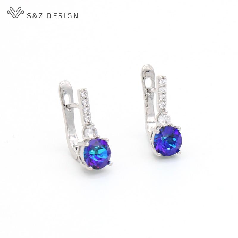 Trendy Colorful Round Crystal Drop Earrings For Women Rose Gold Color Jewelry Stylish Eardrop Gift