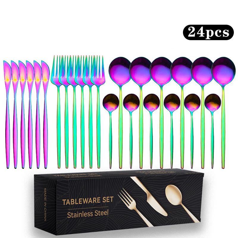Lijia Portugal Style 24-Piece Titanium Gold Stainless Steel Cutlery Set