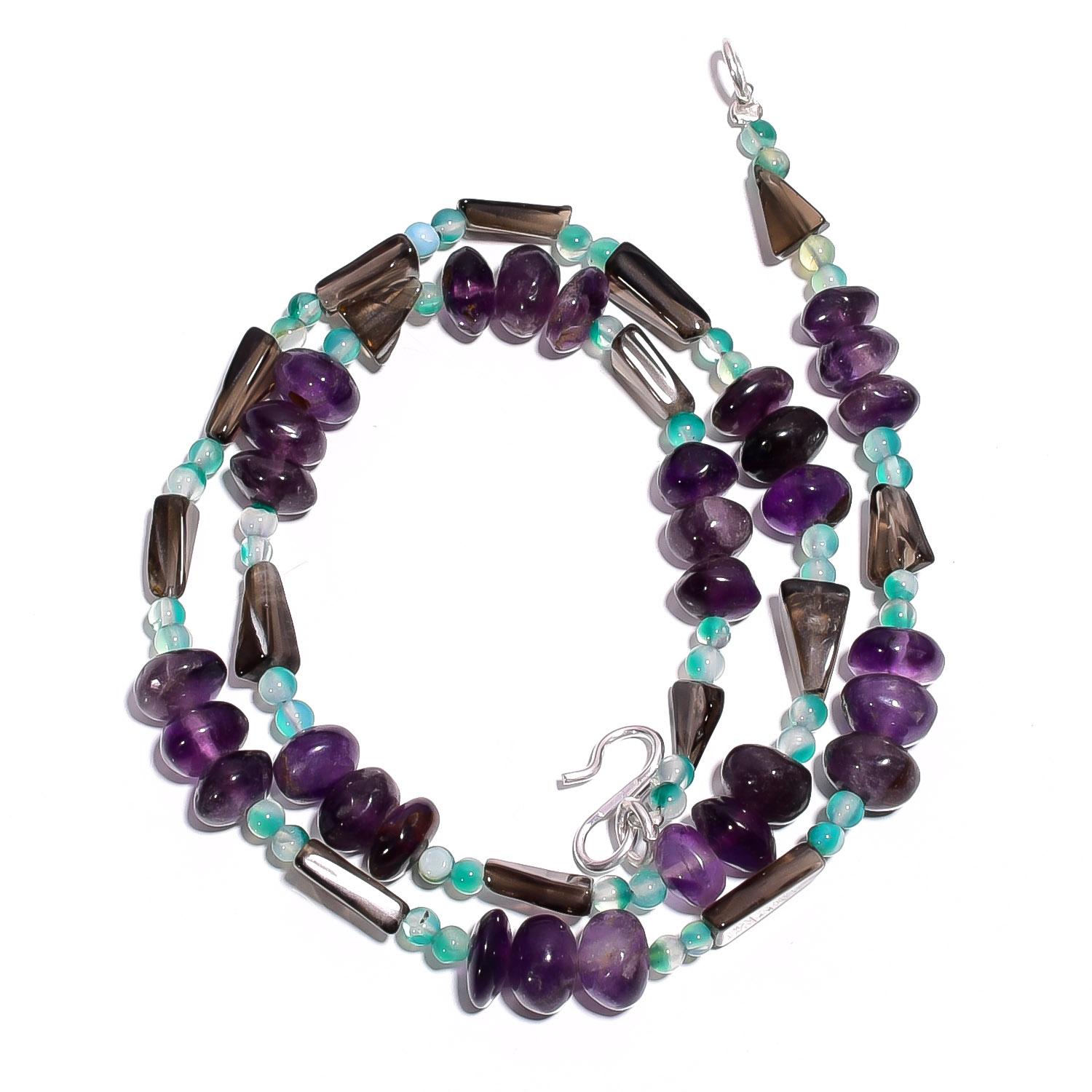 

Natural Amethyst Smoky Quartz Gemstone Smooth Beads Necklace 17 UB-4562 UB-4562