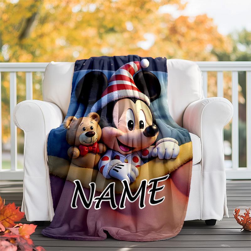 Customizable Mickey Throw Blanket – Personalized Name, All-Season Cozy Snug Blanket, Machine Washable, Personalized Blanket