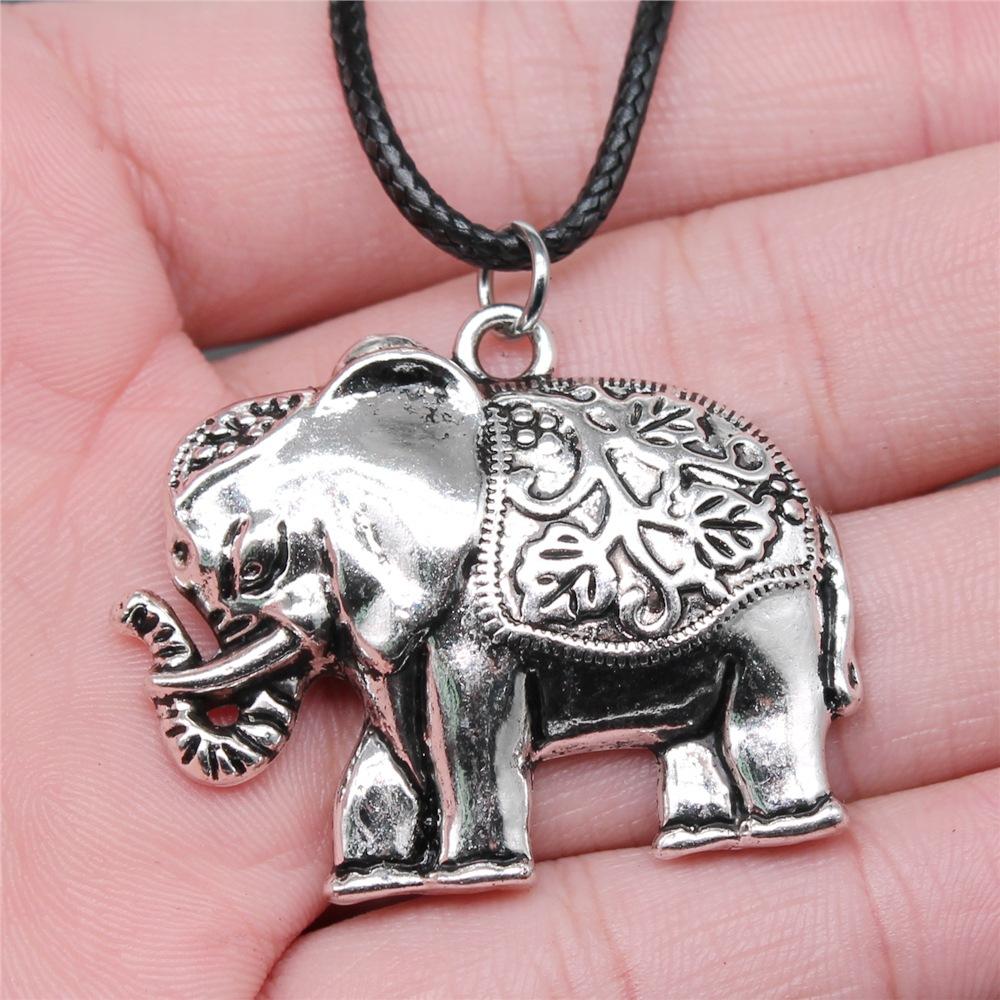 12 Styles Unisex African Elephant Thai Elephant India Ganesha Pendant Necklace Black Leather Cord Necklace