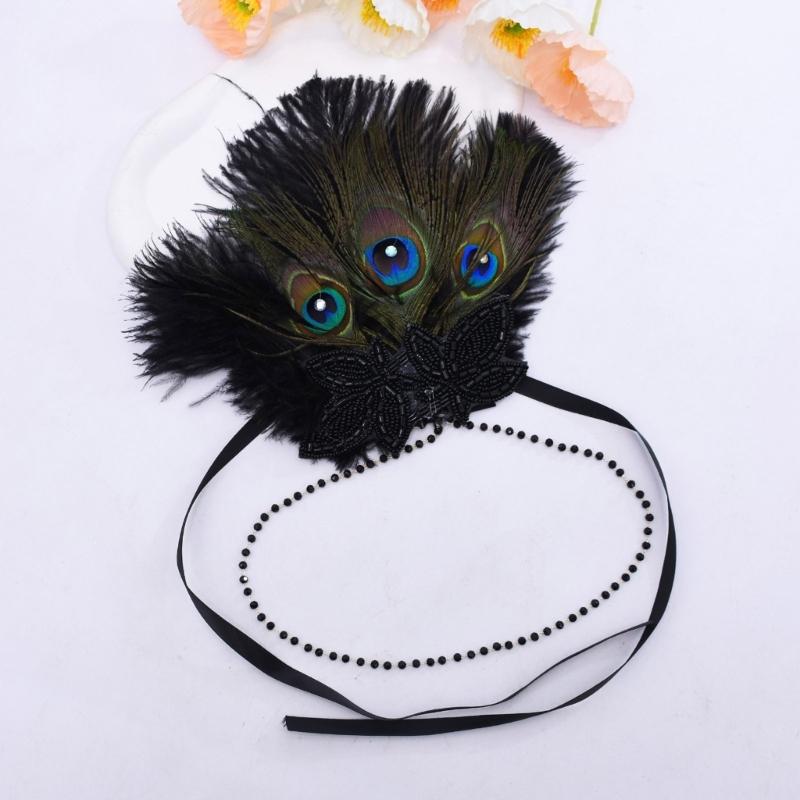 Vintage Feathered Headpiece 1920s Flapper Cosplay Headband Headpiece for Women Masquerade Halloween Weddings Parties