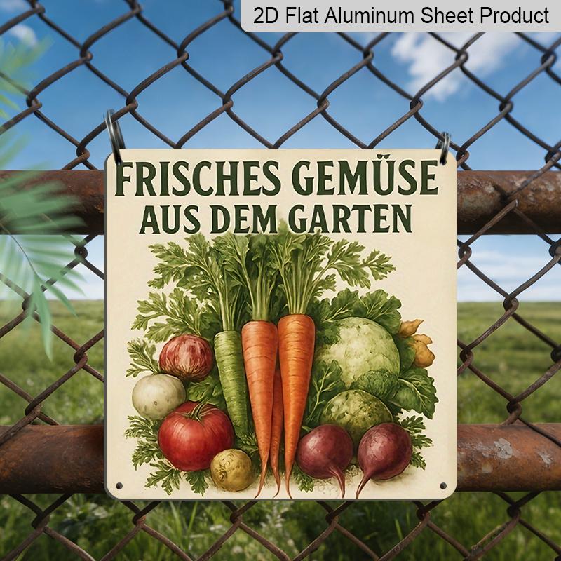 

2D Flat, 1pc Vintage Farmhouse Metal Wall Decor - Rustic Vegetable Garden Sign with Carrots, Beets, Parsley - German Fresh Vegetables Text 20*20cm