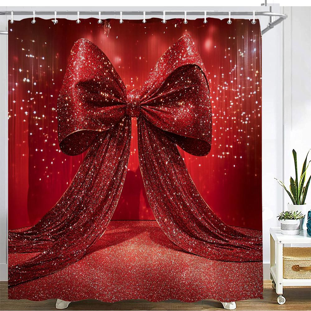 Shiny Romantic Pink Imitation Bowknot Shower Curtain Bath Curtain Printing Bathroom Curtains For Home Decoration Curtain
