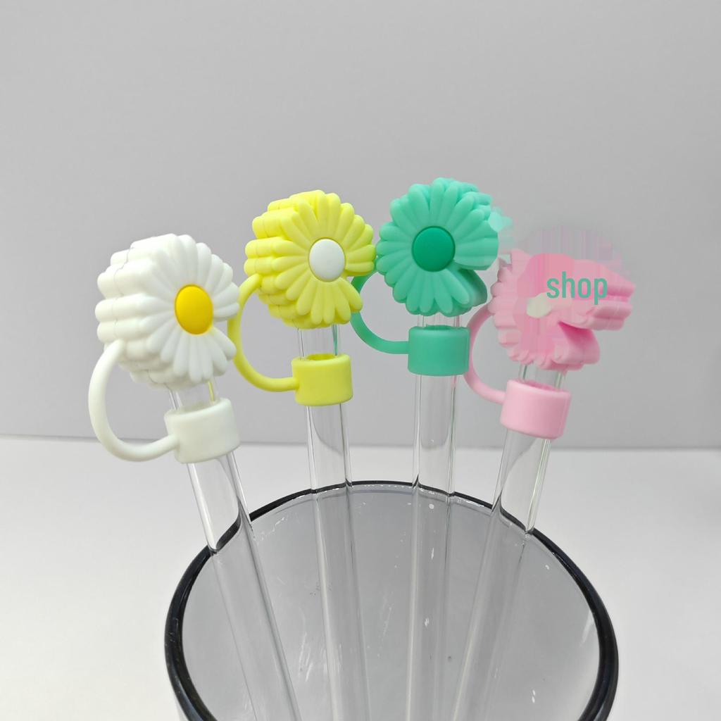 Daisy Straw Cap - 10mm Stanley Cover, Reusable Chrysanthemum Design