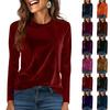 Women's Fashion Golden Velvet Solid Colour Round Neck Long Sleeve T-Shirt Top