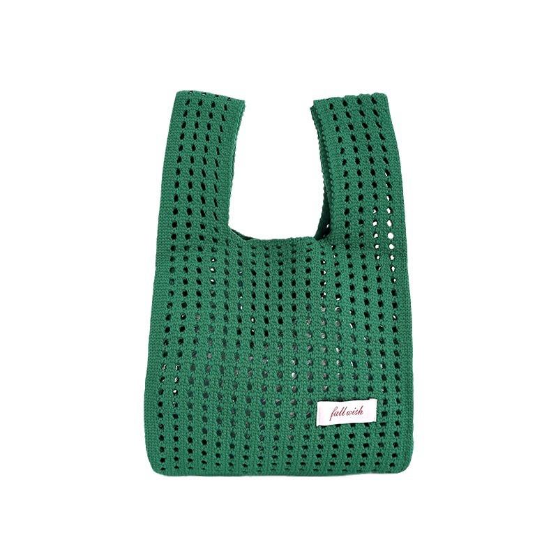 Bolso Tote de Punto Coreano Color Sólido con Hombro Hueco - Versátil, Ocio, Gran Capacidad