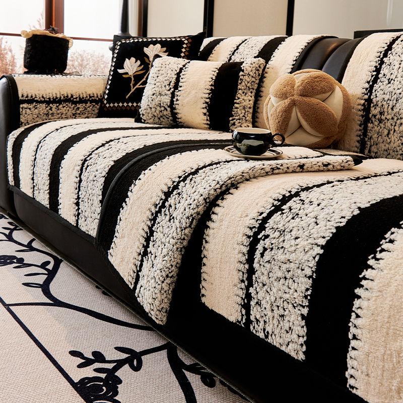1pc Thickened Warm Plush Sofa Cover Soft Fleece Non-Slip Breathable Sofa Protector for Living Room, Bedroom, Office, Home Decor, Fits 3-4-5 Seat Sofas