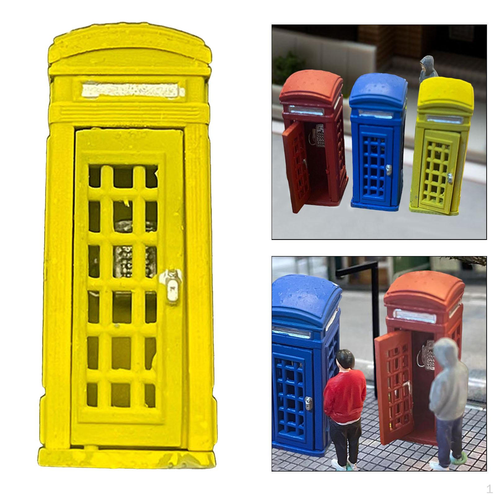 

1/64 Miniature Phone Booth Telephone Collectibles Accessories DIY Projects Retro Railway жовтий