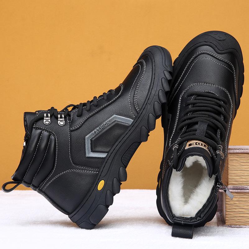 

Мужские высокие кожаные зимние ботинки с утолщенной шерстяной подкладкой 41