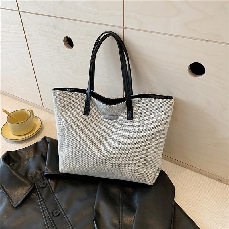 Stylish Large Capacity Tote Bag For Women 2024 New Color Block Canvas Shoulder Bag