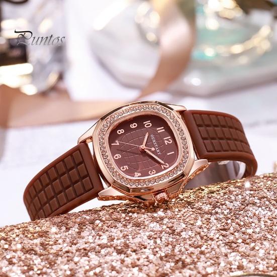 Square Dial Women Watch Casual Rhinestone Silicone Strap Quartz Movement Confidence-boosting Elegant Ladies Girls Dress Wristwatch Fashion Jewelry