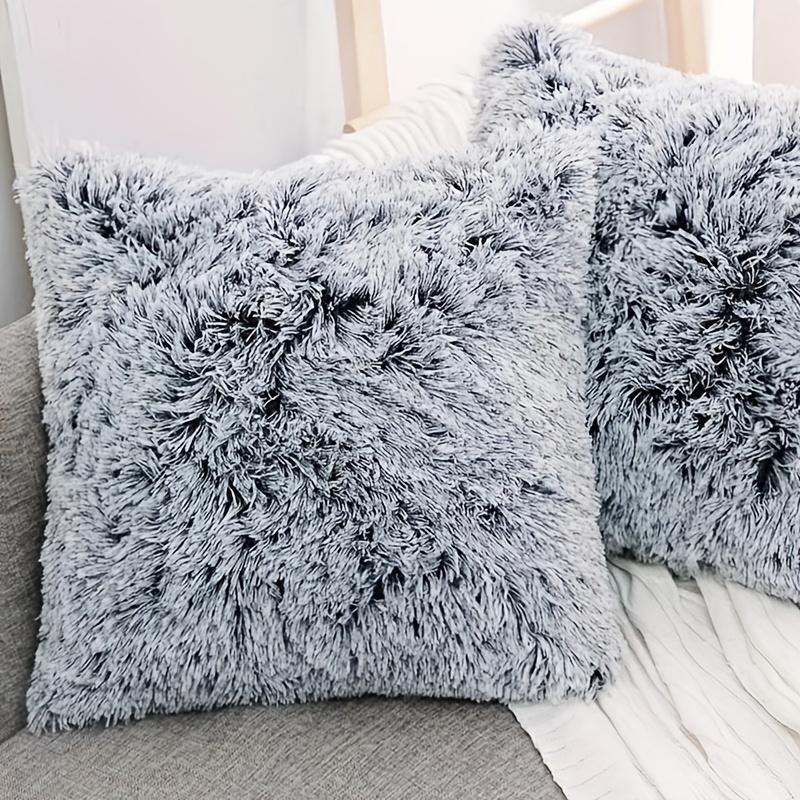 Soft Fur Cushion Cover 43x43cm Cozy Plush Decorative Pillow Cover for Living Room Sofa Decor Pillowcase White Grey Cushion Case