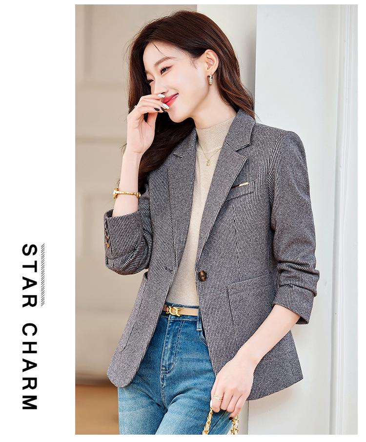 Autumn/Winter Houndstooth Blazer: Slimming, Versatile, High-End Casual Suit Top