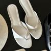 Cowhide version ~ French temperament thin heel clip-toe flip flops women wear the new summer 2025 summer slippers high heels