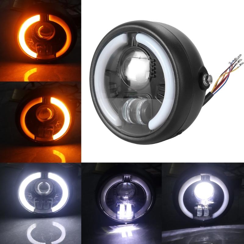 Retro LED Motorcycle Headlamp Built In Turn Signals Shockproof Metal Housing Headlight Universal for Motorbike