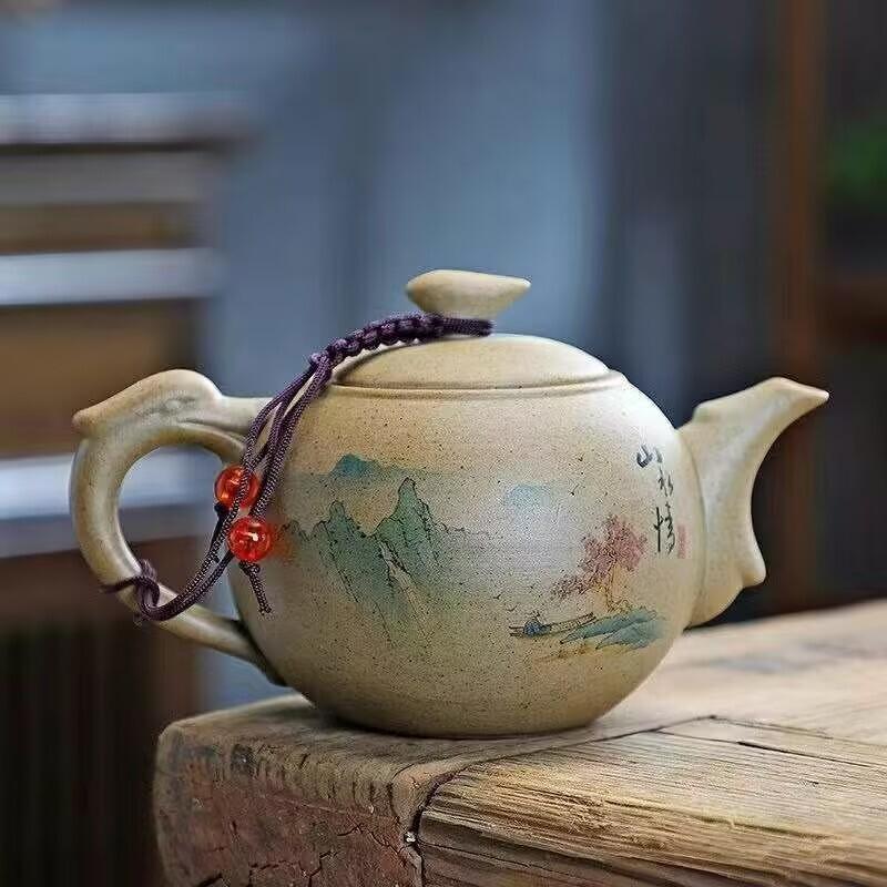 Wykwintny ceramiczny czajnik do herbaty Klasyka Chin Gruboziarnista ceramika Czajnik z uchwytem Ceramika Czajnik z drewna tekowego Czarny Zielony fioletowa glina Zestaw do herbaty z surowej rudy