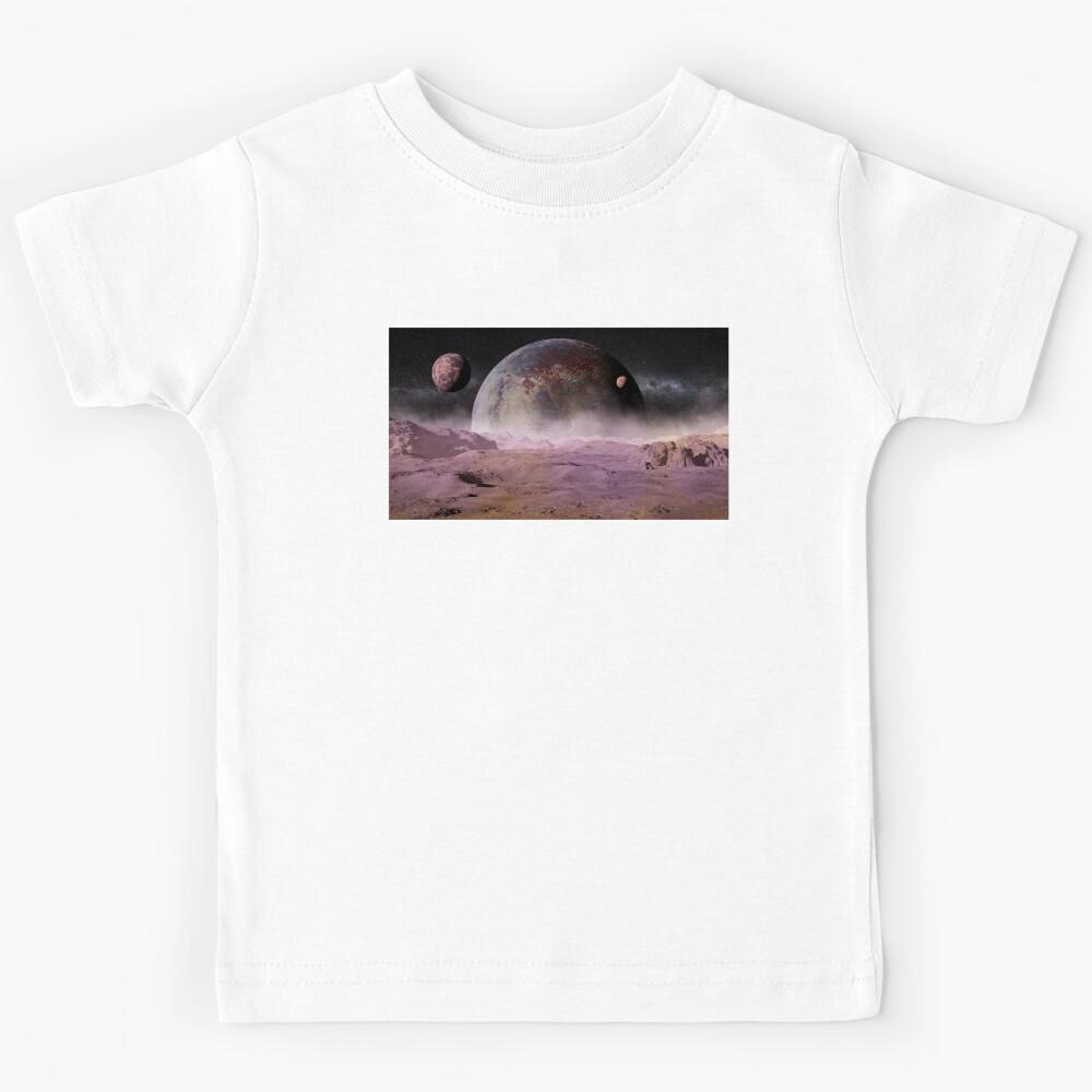 alien landscape with planet, moons and the Milky Way galaxy Kids T-Shirt 170