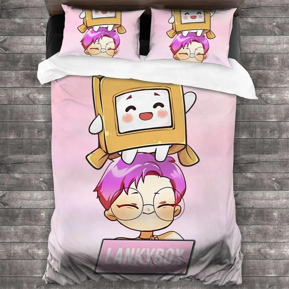3D Lankybox Foxy Boxy Alle Seizoenen Tweepersoons Beddengoed Collectie Enkele Tweepersoons Volledige Queen King Size Bed Collectie Volwassen Kinder Slaapkamer Dekbedovertrek Collecties 175X220cm-3pcs
