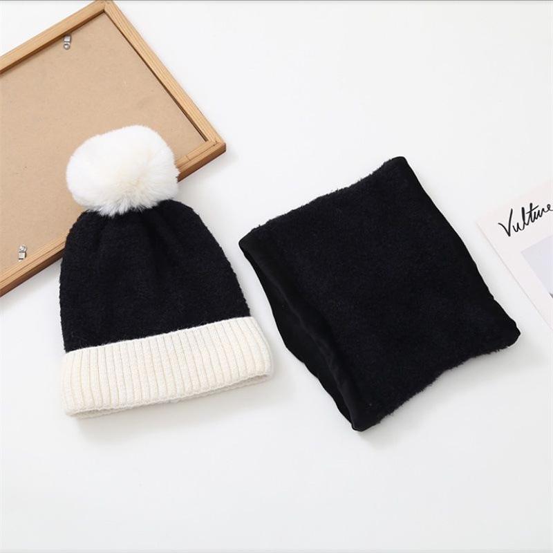 Autumn and Winter Women's Thickened and Velvet Versatile Wool Hat, Scarf, Two-piece Set, Casual Warm and Cold-proof Knitted Hat