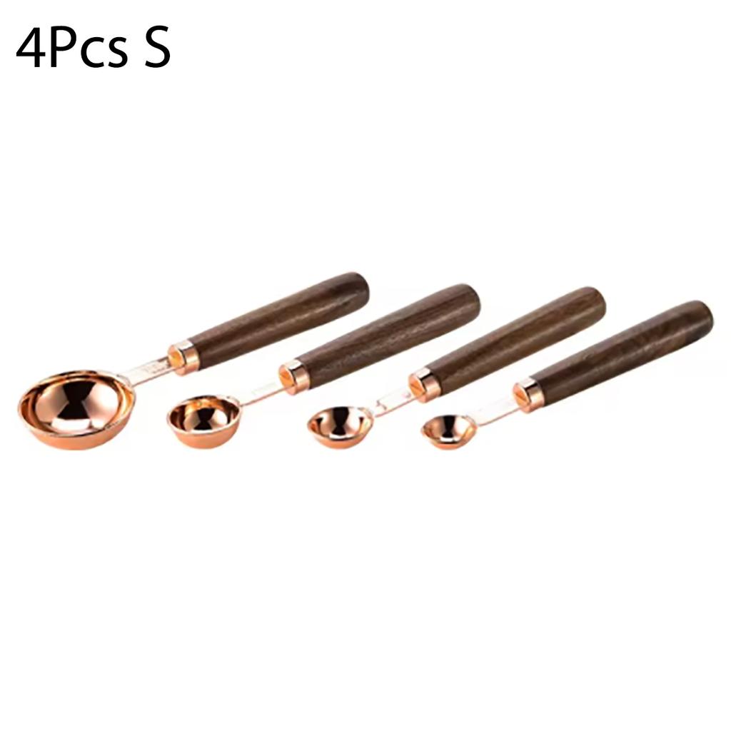 4/8Pcs Wooden Handle Stainless Steel Measuring Cups Spoons Baking Tools Coffee Measuring Spoon Set Bartending Scale Accessories