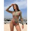 European and American Smart Swimsuit Women's One-piece Long-sleeved Anti-sun Mesh Yarn