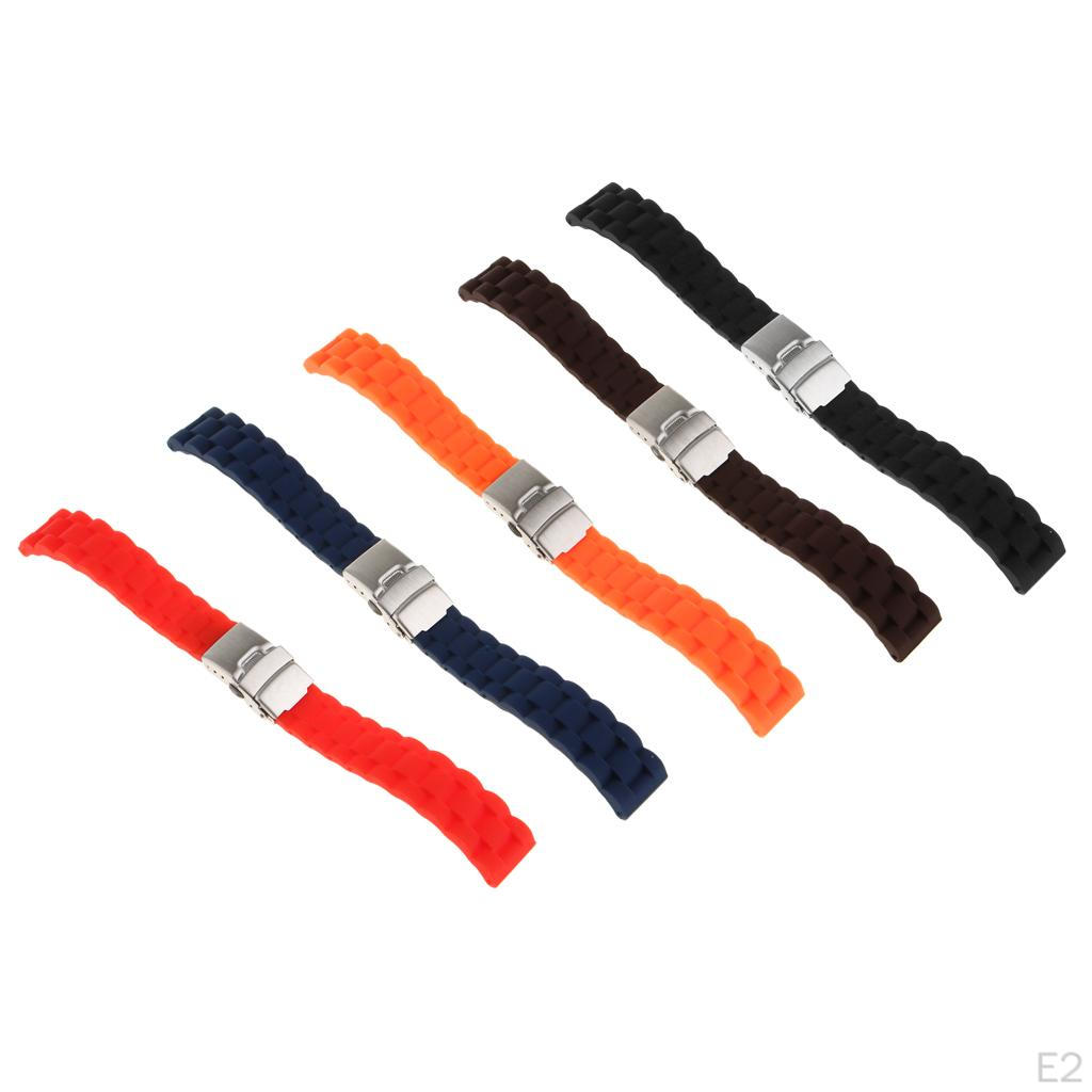 Waterproof Silicone Watch Strap with Stainless Steel Folded Buckle Multi-Colors