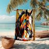 1PC Custom Name Abstract Horse Portrait Beach Towel Highly Absorbent And Sand-Resistant Towel for Swimming, Pool, Yoga, And Travel Lightweight
