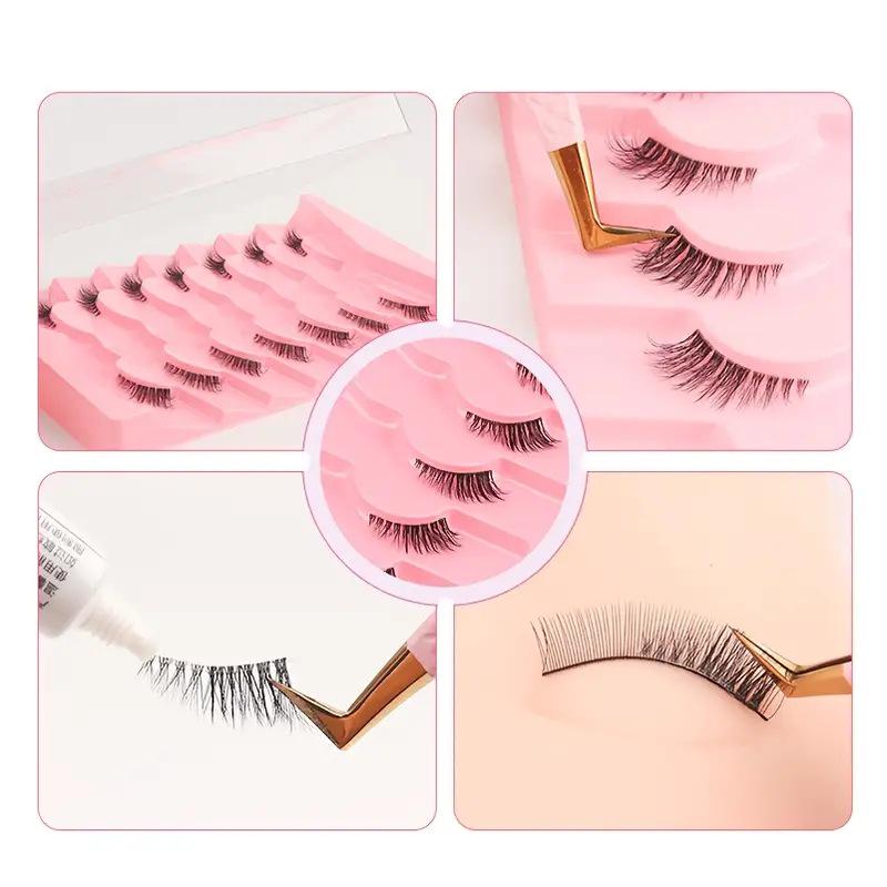 European & American Fox-Eye Slanted False Eyelashes, Dense & Curled, Synthetic Fiber Half Lashes - 10 Pairs