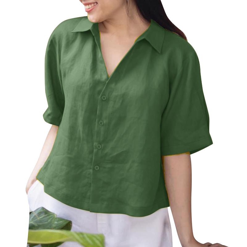 

ZANZEA Женская летняя блузка с отложным воротником и короткими рукавами 4XL зелёный