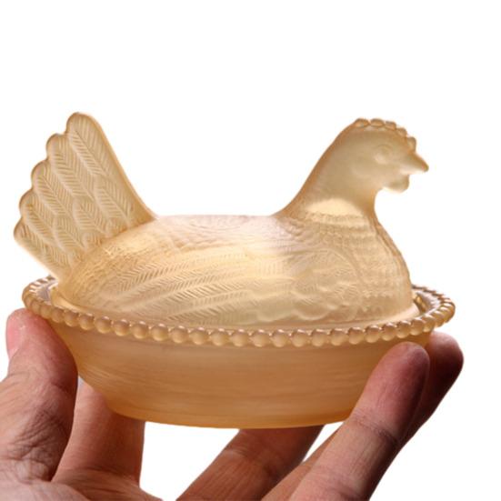 Yousheng Chicken Shaped Candy Dish Hen On Nest Glass Candy Bowl with Lid Farmhouse Egg Tray Dessert Plate Snack Bowl for Party Treats Home Tabletop