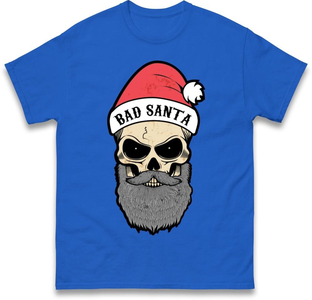 Bad Santa Skull Funny Christmas Tshirt Dark Beard Santa Xmas Family Gift Top