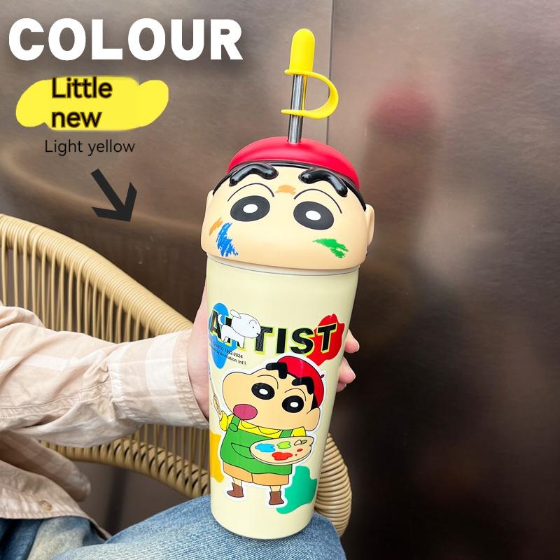 

Crayon Xiaoxin Thermos Cup Women s 2025 New High-value Office with Straw Bingba Cup Large Capacity Cold Cup coffee mug 600ml светло-желтого